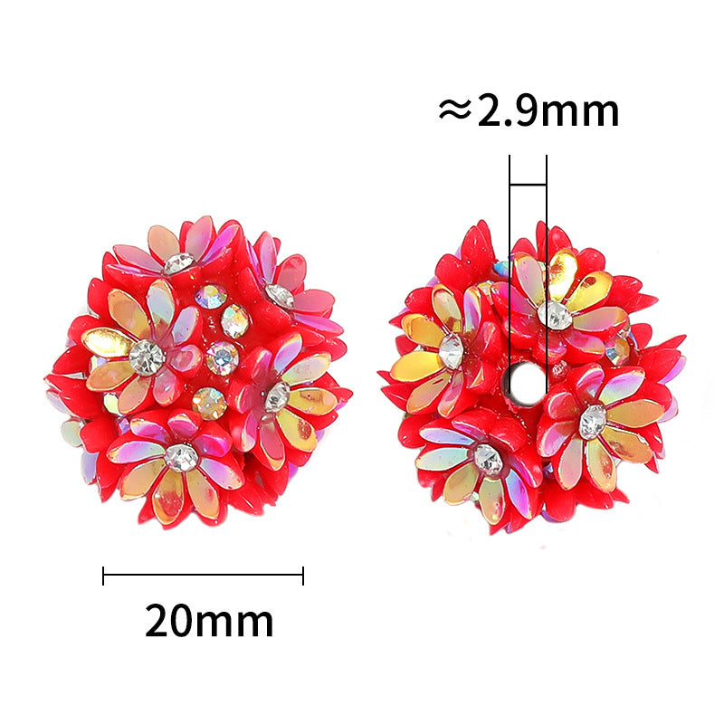 Wholesale 20pcs Heavy Industry Diamond-encrusted Resin Florets Rhinestone Flower DIY Ball Beads